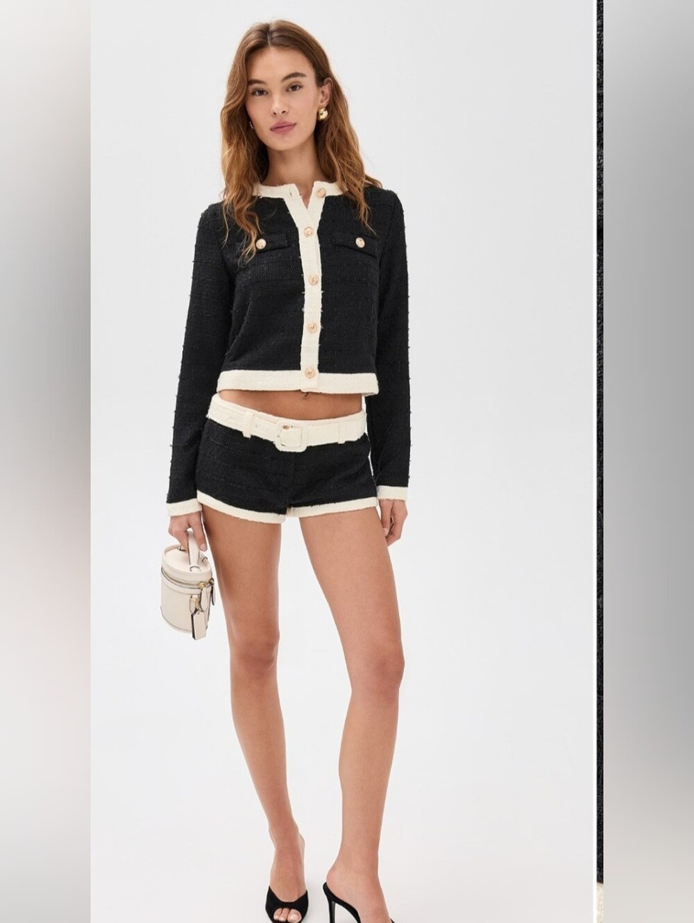 Lioness Black Tweed Cropped Jacket with Cream Trim